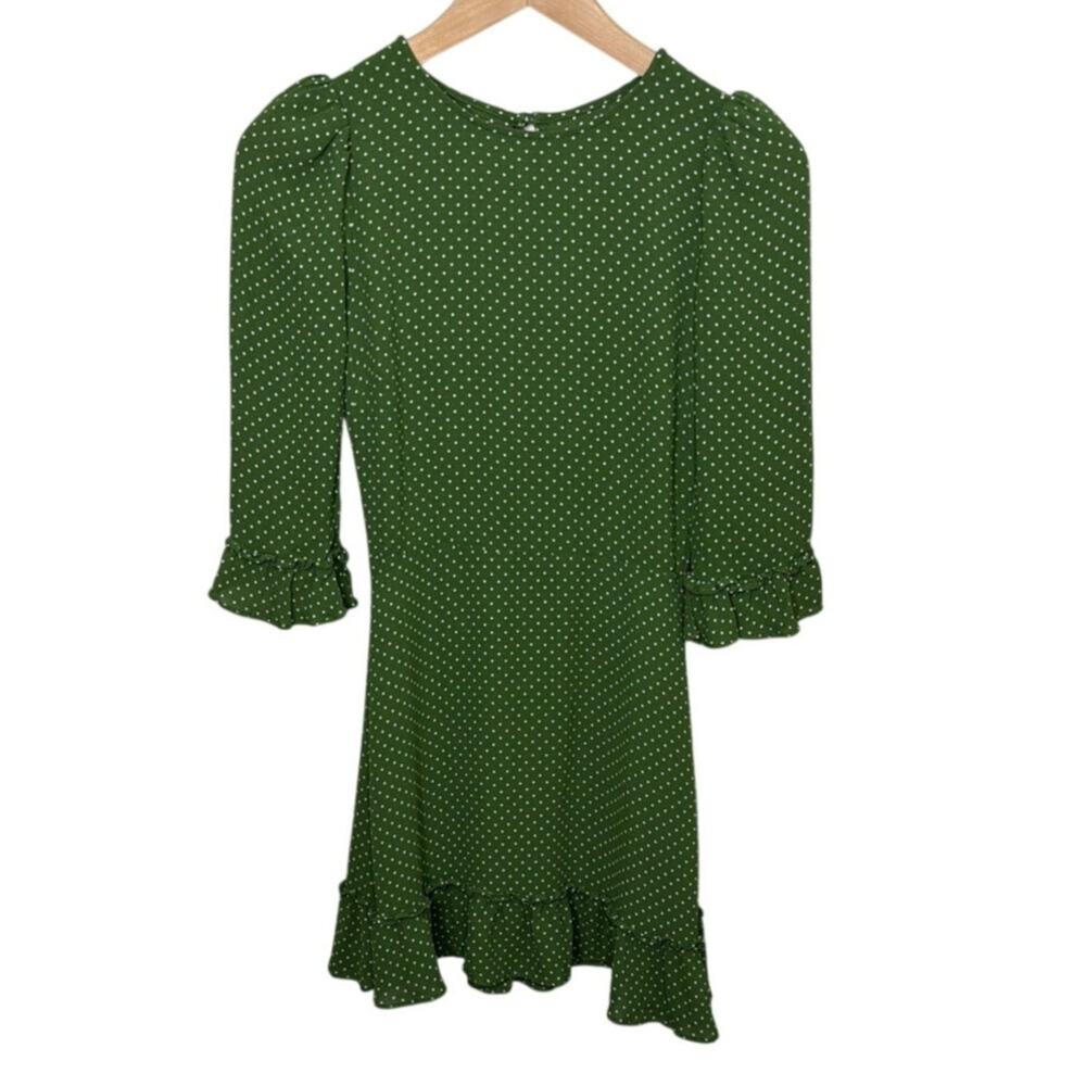 Reformation Doutzen Green Polka Dot Ruffle Mini Dress Short Sleeve Size 4